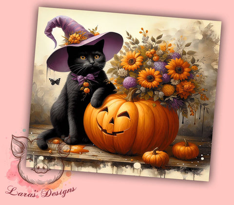 Cute Halloween Black Cat 20oz Tumbler Png, Straight & Tapered Tumbler Png, Witch Cat & Spooky Pumpkin Tumbler Png, Digital Download PNG Sublimation Lara' s Designs 