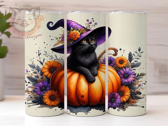 Cute Halloween Black Cat 20oz Tumbler Png, Straight & Tapered Tumbler Png, Witch Cat & Spooky Pumpkin Tumbler Png, Digital Download PNG Sublimation Lara' s Designs 