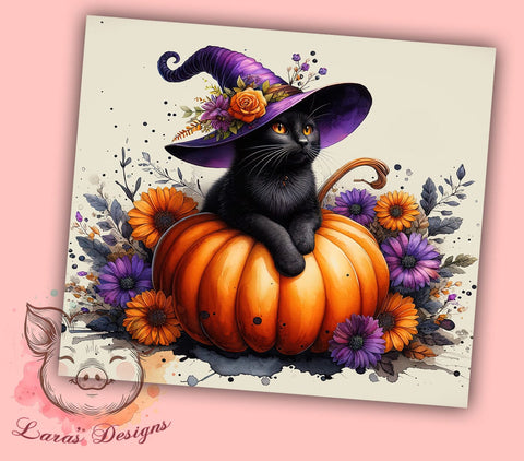 Cute Halloween Black Cat 20oz Tumbler Png, Straight & Tapered Tumbler Png, Witch Cat & Spooky Pumpkin Tumbler Png, Digital Download PNG Sublimation Lara' s Designs 