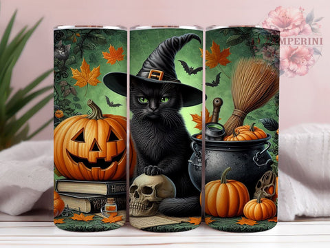 Cute Halloween Black Cat 20oz Tumbler Wrap PNG, Black Cat Tumbler PNG Sublimation Design, Straight & Tapered Tumbler Wrap, Instant Digital Download Sublimation Li Zamperini 