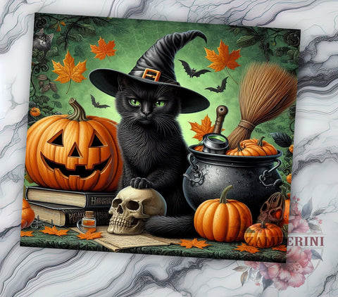 Cute Halloween Black Cat 20oz Tumbler Wrap PNG, Black Cat Tumbler PNG Sublimation Design, Straight & Tapered Tumbler Wrap, Instant Digital Download Sublimation Li Zamperini 