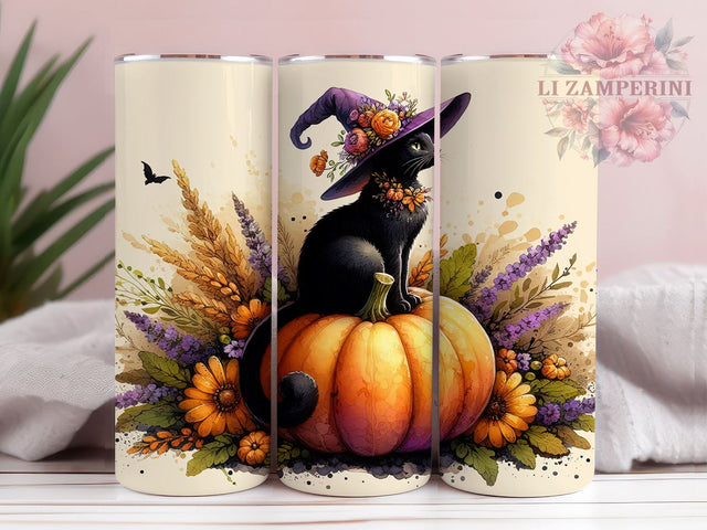 Cute Halloween Black Cat 20oz Tumbler Wrap PNG, Witch Cat & Spooky Pumpkin Tumbler Png, Straight & Tapered Tumbler Wrap, Instant Digital Download Sublimation Li Zamperini 