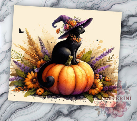 Cute Halloween Black Cat 20oz Tumbler Wrap PNG, Witch Cat & Spooky Pumpkin Tumbler Png, Straight & Tapered Tumbler Wrap, Instant Digital Download Sublimation Li Zamperini 
