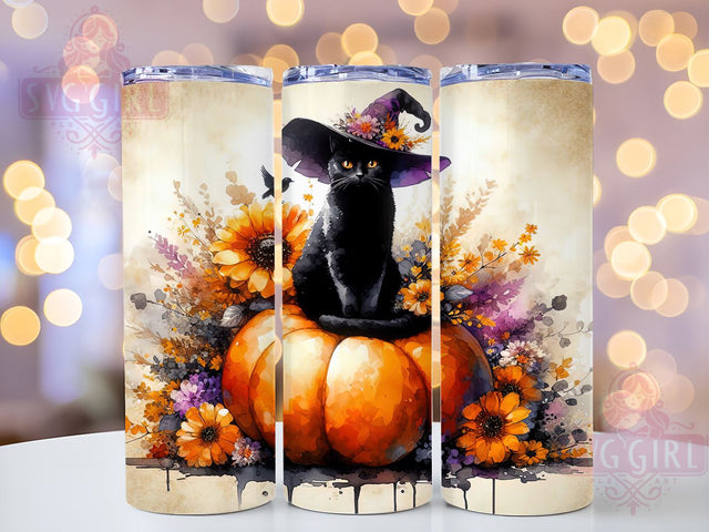 Cute Halloween Black Cat 20oz Tumbler Wrap Sublimation Design, Straight Tapered Tumbler Wrap, Witch Cat & Spooky Pumpkin Tumbler Png, Instant Digital Download Sublimation SvggirlplusArt 