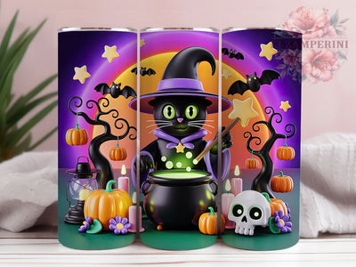 Cute Halloween Black Spooky Cat Tumbler, Spooky Cat Cup Wrap, 20Oz Sublimation Design, Halloween Cat Lover Drinkware, Black Cat Coffee Cup, Autumn Cat Tumbler, Witchy Cat Mug Sublimation Li Zamperini 
