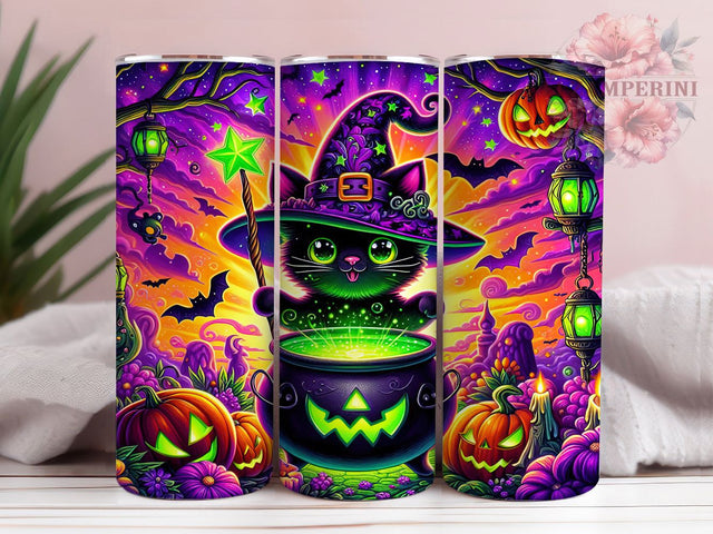 Cute Halloween Black Spooky Cat Tumbler, Spooky Cat Cup Wrap, 20Oz Sublimation Design, Halloween Cat Lover Drinkware, Black Cat Coffee Cup, Autumn Cat Tumbler, Witchy Cat Mug Sublimation Li Zamperini 