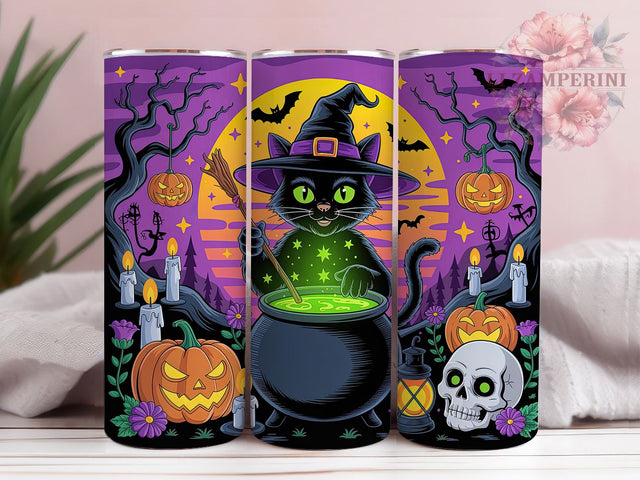 Cute Halloween Black Spooky Cat Tumbler, Spooky Cat Cup Wrap, 20Oz Sublimation Design, Halloween Cat Lover Drinkware, Black Cat Coffee Cup, Autumn Cat Tumbler, Witchy Cat Mug Sublimation Li Zamperini 