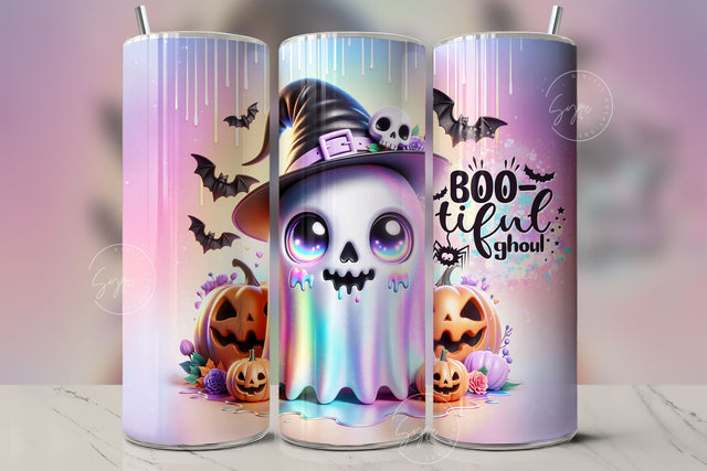 Cute Halloween Boo Tumbler Wrap 20 oz Skinny Sublimation Design Halloween Spooky PNG Halloween Vibrant Colourful Neon Bootiful Digital File Sublimation Syre Digital Creations 