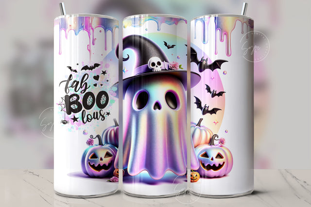 Cute Halloween Boo Tumbler Wrap 20oz Skinny Sublimation Design Halloween Spooky PNG Halloween Vibrant Colourful Neon Faboolous Digital File Sublimation Syre Digital Creations 