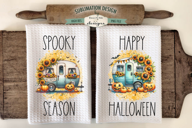 Cute Halloween Camper Sublimation Kitchen Towel Designs Sublimation Ewe-N-Me Designs 