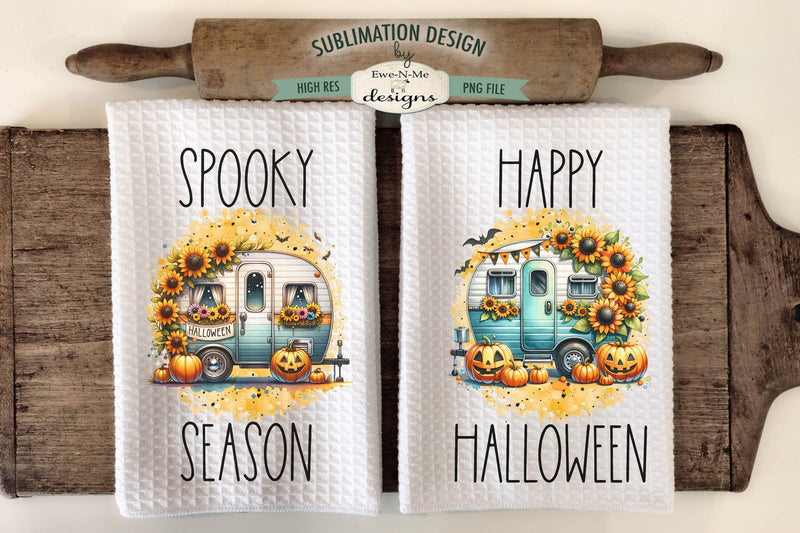 Cute Halloween Camper Sublimation Kitchen Towel Designs Sublimation Ewe-N-Me Designs 