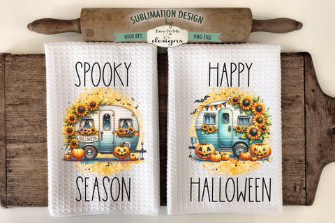 Cute Halloween Camper Sublimation Kitchen Towel Designs Sublimation Ewe-N-Me Designs 