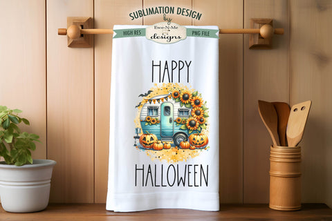Cute Halloween Camper Sublimation Kitchen Towel Designs Sublimation Ewe-N-Me Designs 