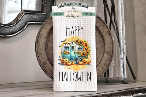 Cute Halloween Camper Sublimation Kitchen Towel Designs Sublimation Ewe-N-Me Designs 