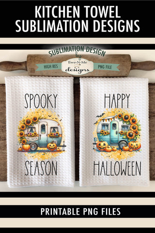 Cute Halloween Camper Sublimation Kitchen Towel Designs Sublimation Ewe-N-Me Designs 