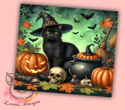 Cute Halloween Cat 20 oz Skinny Tumbler Sublimation Design, Straight & Tapered Tumbler Png, Black Cat Tumbler Png, Digital Download PNG Sublimation Lara' s Designs 