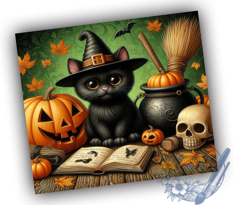 Cute Halloween Cat 20oz Skinny Tumbler PNG, Black Cat Tumbler Sublimation Wrap, Straight & Tapered Tumbler Wrap, Instant Digital Download Sublimation ToriDesigns 