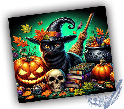 Cute Halloween Cat 20oz Skinny Tumbler PNG, Black Cat Tumbler Sublimation Wrap, Straight & Tapered Tumbler Wrap, Instant Digital Download Sublimation ToriDesigns 