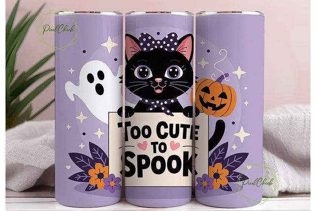 Cute Halloween Cat 20oz Tumbler Wrap Sublimation PixelChick 