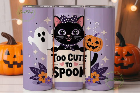 Cute Halloween Cat 20oz Tumbler Wrap Sublimation PixelChick 