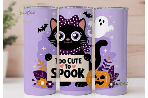 Cute Halloween Cat 20oz Tumbler Wrap Sublimation PixelChick 