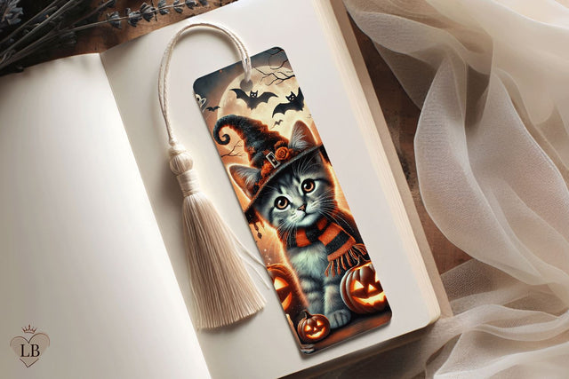 Cute Halloween Cat Bookmark, Printable Kitten Bookmark Sublimation BijouBay 