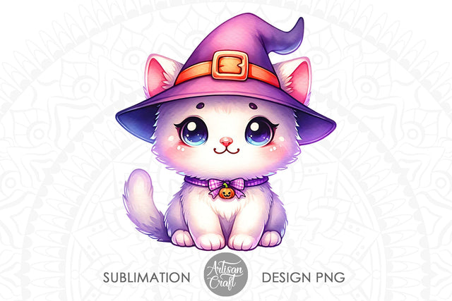 Cute Halloween Cat, PNG for sublimation, Printable clipart, watercolor clipart Sublimation Artisan Craft SVG 