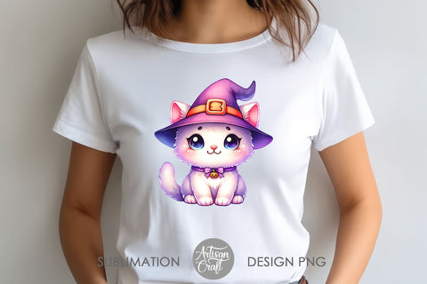 Cute Halloween Cat, PNG for sublimation, Printable clipart, watercolor clipart Sublimation Artisan Craft SVG 
