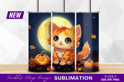 Cute halloween cat with pumpkins and moon Sublimation Regulrcrative 