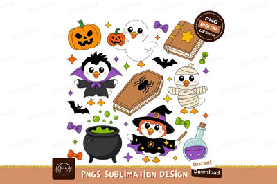 Cute Halloween Characters and Symbols bird pumpkin Sublimation Designangry 