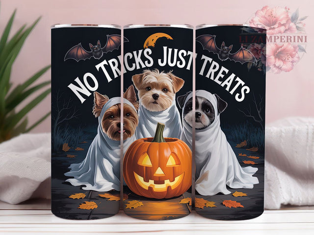 Cute Halloween Dog Lover Tumbler, Cute Puppy Cup, No Tricks Just Treats Wrap, 20Oz Sublimation Design, Spooky Pet Drinkware, Dog Lover Halloween Mug, Fall Puppy Tumbler Sublimation Li Zamperini 
