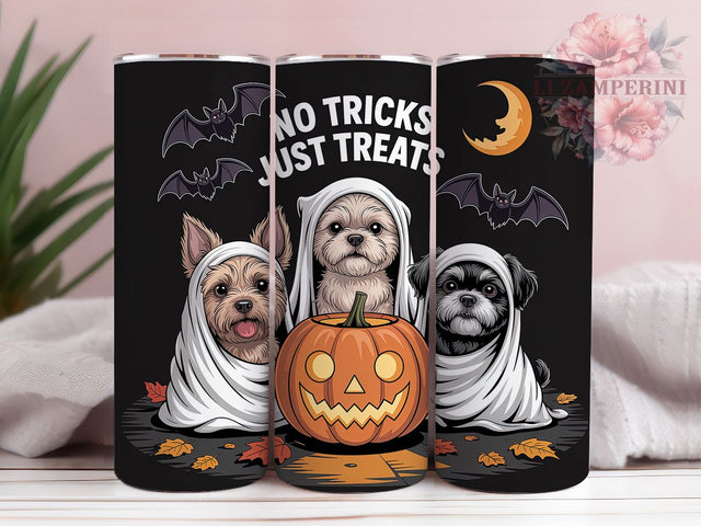Cute Halloween Dog Lover Tumbler, Cute Puppy Cup, No Tricks Just Treats Wrap, 20Oz Sublimation Design, Spooky Pet Drinkware, Dog Lover Halloween Mug, Fall Puppy Tumbler Sublimation Li Zamperini 