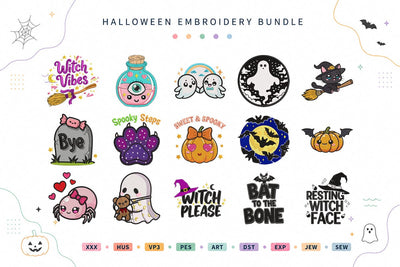 Cute Halloween Embroidery Bundle Ghost Witch Pumpkin Spooky Designs Embroidery/Applique DESIGNS sg embroidery 