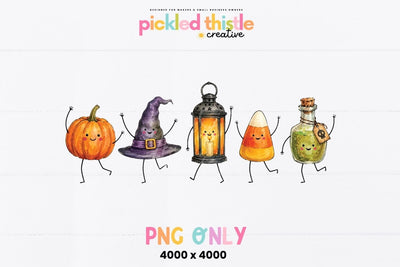 Cute Halloween Friends PNG, Watercolor Halloween Characters SVG Pickled Thistle Creative 