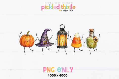 Cute Halloween Friends PNG, Watercolor Halloween Characters SVG Pickled Thistle Creative 