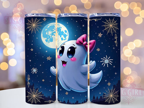 Cute Halloween Ghost 20oz Tumbler Wrap Sublimation Design, Straight Tapered Tumbler Wrap, Ghost Coquette Bow Tumbler Png, Instant Digital Download Sublimation SvggirlplusArt 