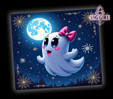 Cute Halloween Ghost 20oz Tumbler Wrap Sublimation Design, Straight Tapered Tumbler Wrap, Ghost Coquette Bow Tumbler Png, Instant Digital Download Sublimation SvggirlplusArt 