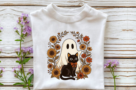 Cute Halloween Ghost and Cat Png Sublimation designartist 