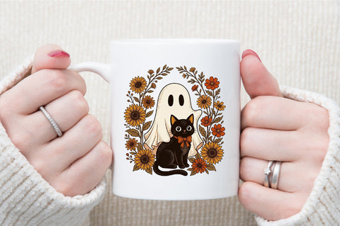 Cute Halloween Ghost and Cat Png Sublimation designartist 