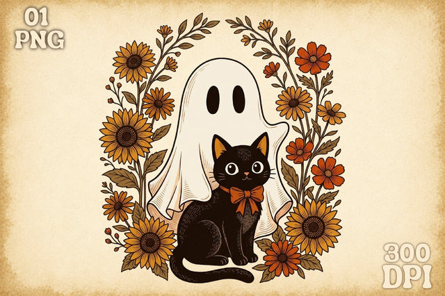 Cute Halloween Ghost and Cat Png Sublimation designartist 