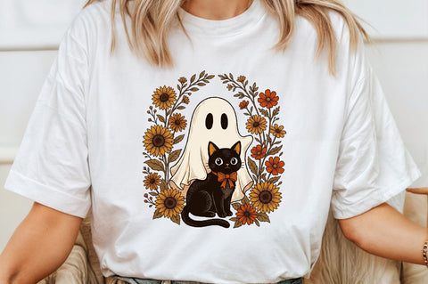 Cute Halloween Ghost and Cat Png Sublimation designartist 