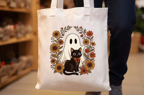 Cute Halloween Ghost and Cat Png Sublimation designartist 