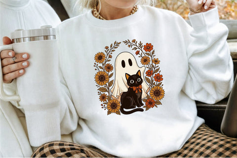 Cute Halloween Ghost and Cat Png Sublimation designartist 