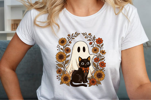 Cute Halloween Ghost and Cat Png Sublimation designartist 