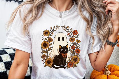 Cute Halloween Ghost and Cat Png Sublimation designartist 