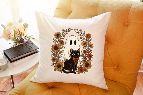 Cute Halloween Ghost and Cat Png Sublimation designartist 