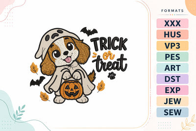 Cute Halloween Ghost Dog Trick Or Treat Machine Embroidery Design Embroidery/Applique DESIGNS sg embroidery 