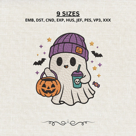 Cute Halloween Ghost Embroidery Design – Ghost Trick or Treat Machine Embroidery File, Pumpkin Candy Spooky Design Embroidery/Applique DESIGNS PatternFeed8 