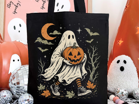 Cute Halloween Ghost Holding Pumpkin PNG SVG DesignDestine 