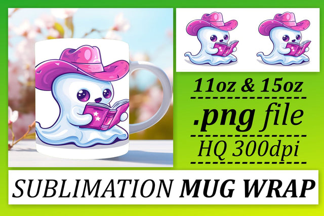 Cute Halloween Ghost Mug Wrap in Pink Sublimation 11oz 15oz Sublimation afrosvg 